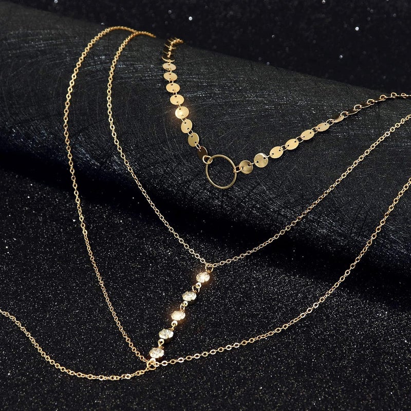 Suyi Stylish Layered Sequins Choker Necklace with Thin Long Chian Pendant for Women Lady - Image 5